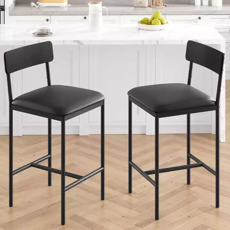 Bar Stools Set of 2/4, Kitchen Bar Stools with Footrest, PU Upholstered Counter Height Barstools, Bar Chairs with Back for Kitchen Island