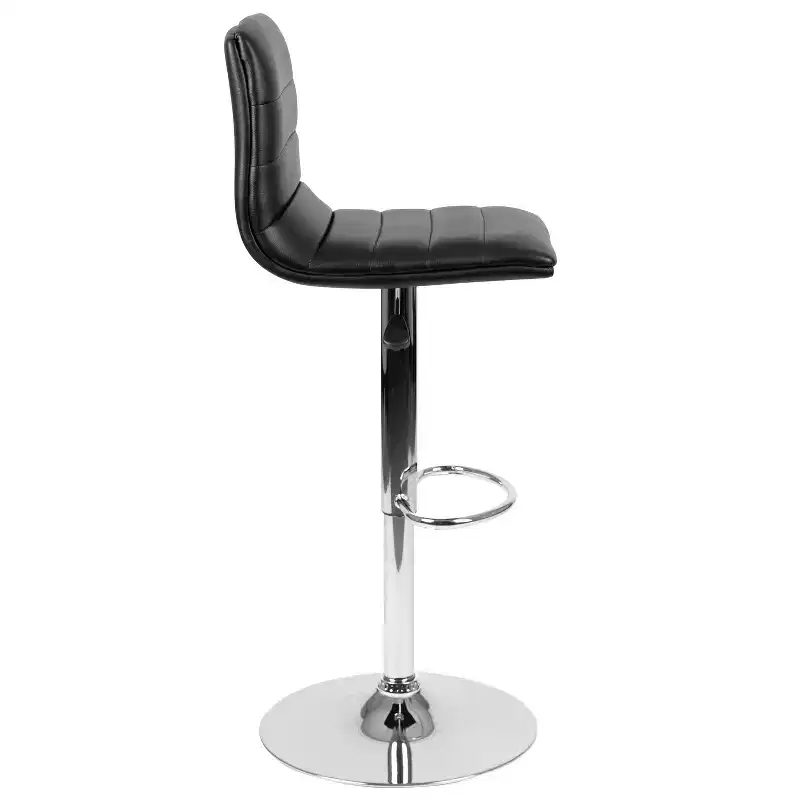 Emma and Oliver Coti Modern Channel Tufted Upholstered Height Adjustable Mid-Back Stool and Pedestal Base with Footrest