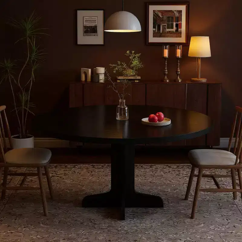 GustoWave 47 in Round Dining Table, with Wooden Tabletop