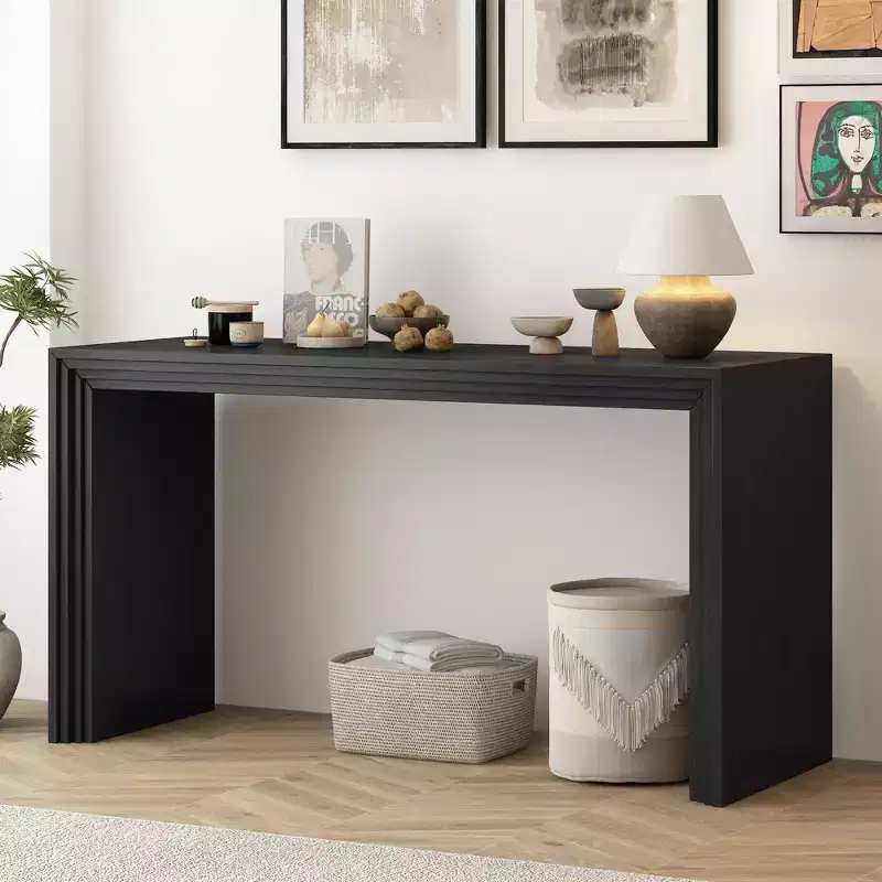 Okak Modern Console Table with Paulownia Veneer, Entryway Table with Unique Design and Thick Tabletop, Accent Table for Foyer, Living Room
