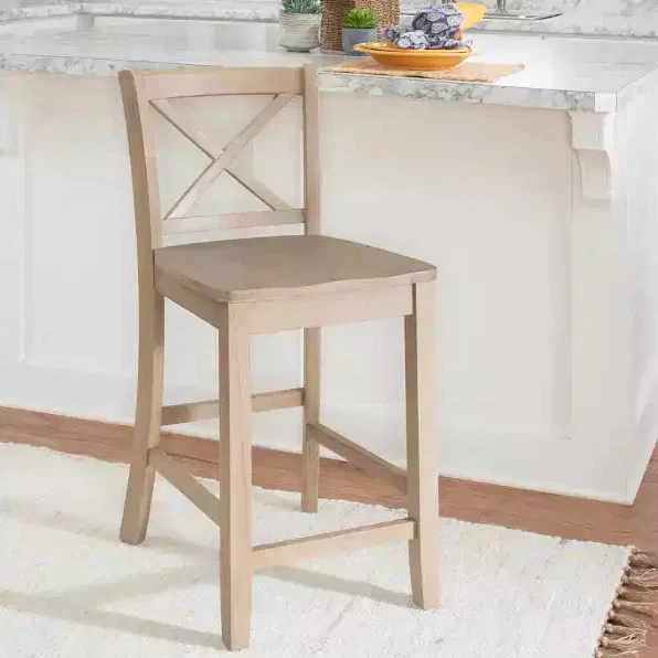 24" Solid Wood Traditional X-Back Counter Height Barstools Gray Wash -