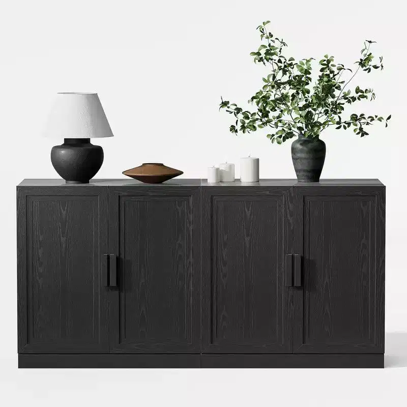 62 W x 31 H Sideboard Buffet Cabinet with Adjustable Shelves for Kitchen Dining Room Living Room, Black