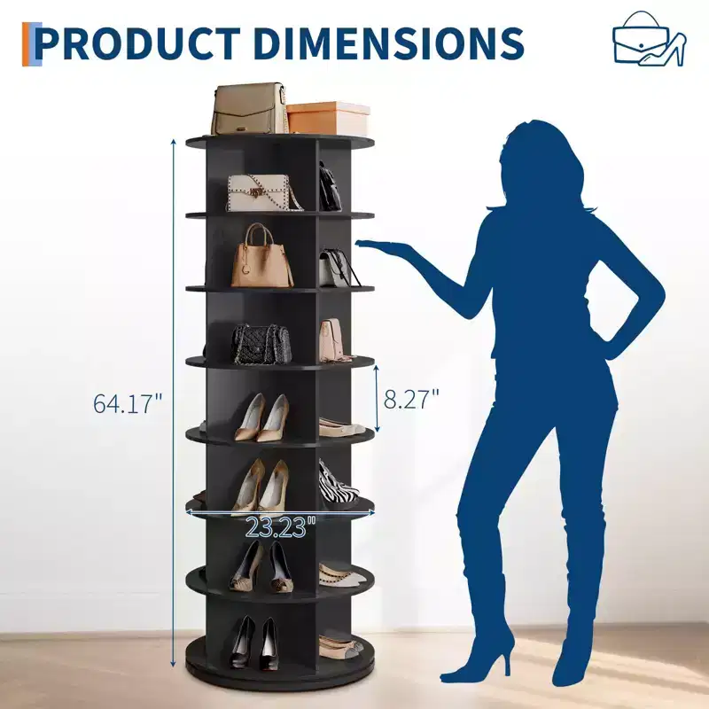 7-Tier 360° Rotating Shoe Rack Tower, Free Standing Spinning Organizer, Holds 42 Pairs