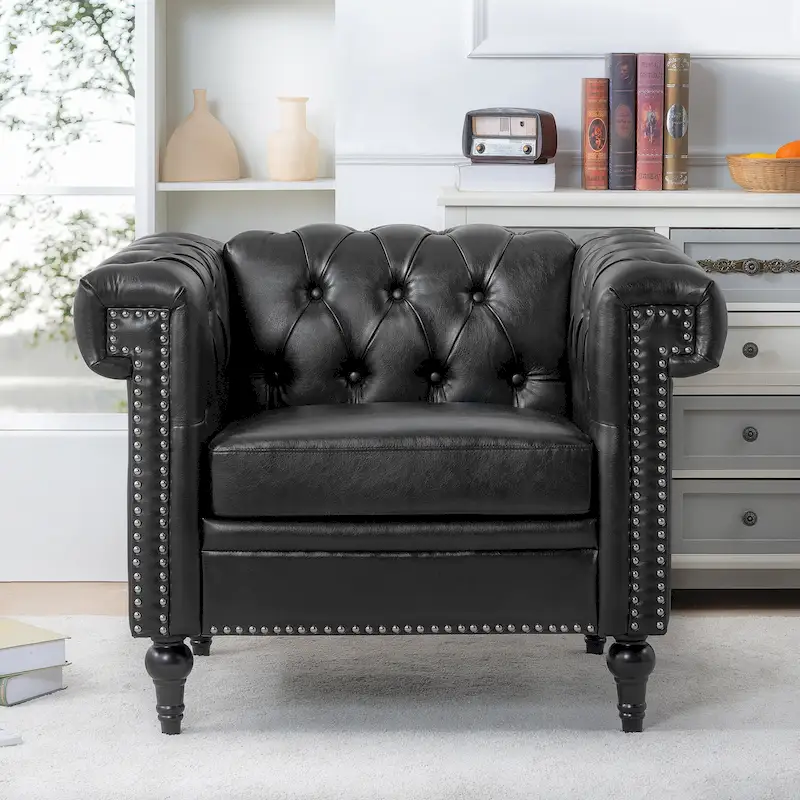Black Modern 39 Tufted Accent Chair with Nailheads