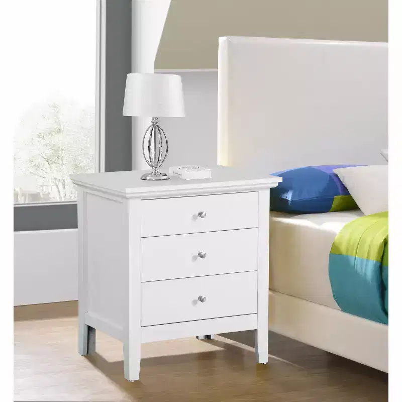 3-Drawer White Nightstand, 26