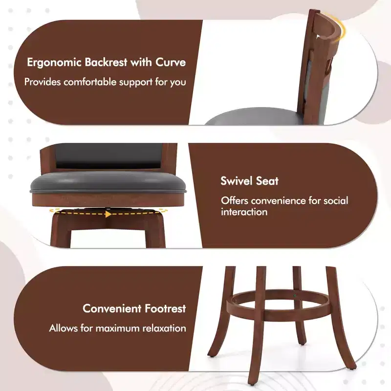 Costway 3 PCS Wood Bar Dining Set Table with Pedestal Base & 2 Upholstered Swivel Stools