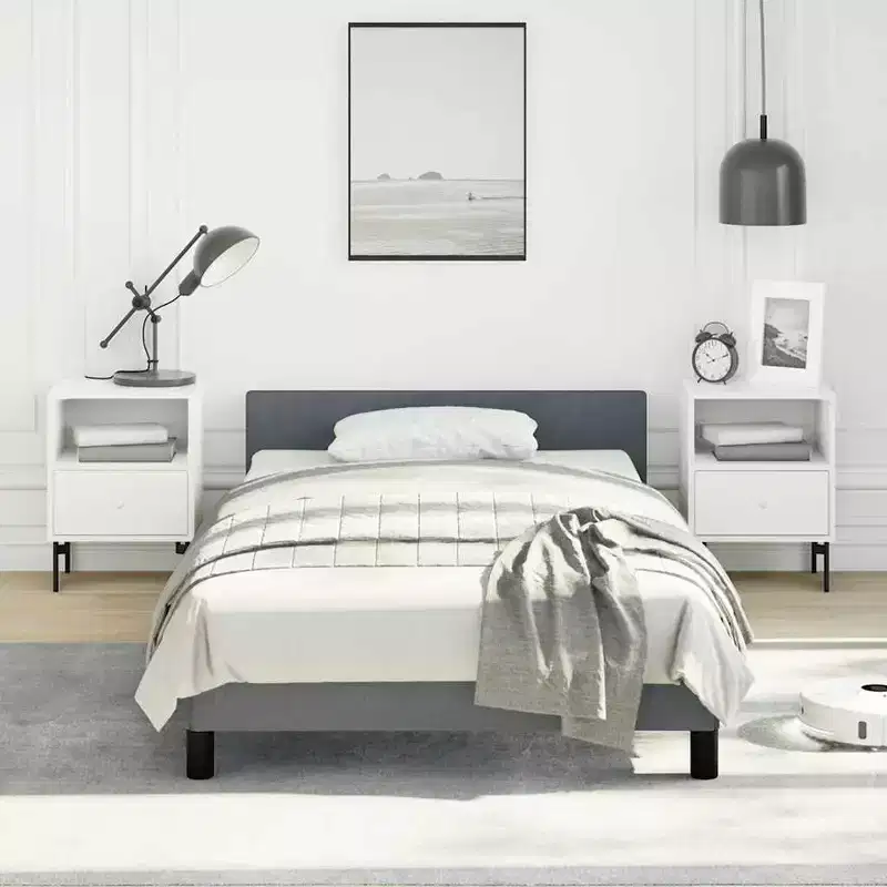 Bed Frame With Headboard Dark Grey Velvet, Plywood, Engineered Wood