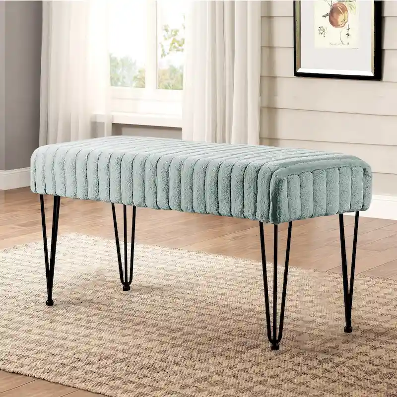 Faux Fur Ottoman Bench, Striped, 1-Person