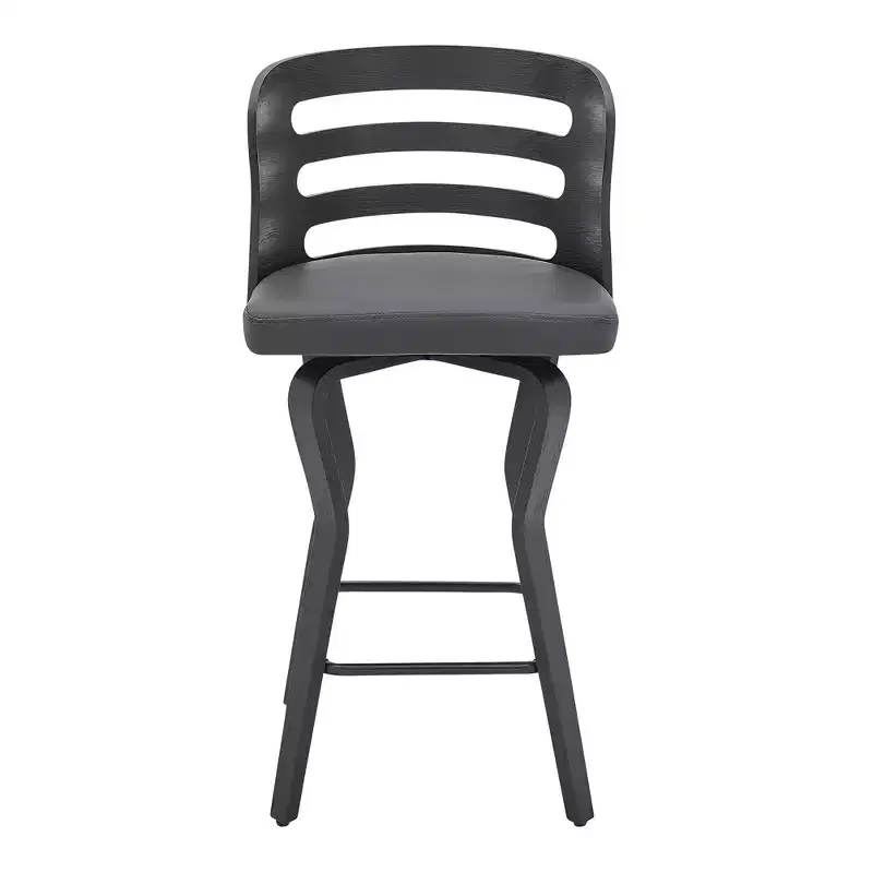 HomeRoots 25 Gray And Black Faux Leather And Iron Swivel Low Back Counter Height Bar Chair