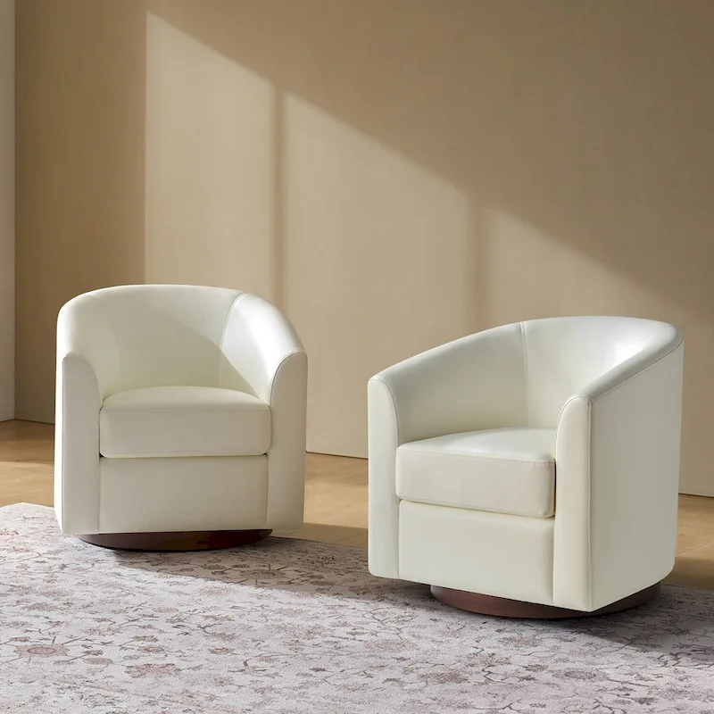 Haley Modern Swivel Barrel Faux Leather Chair with Solid Wood Base Set of 2