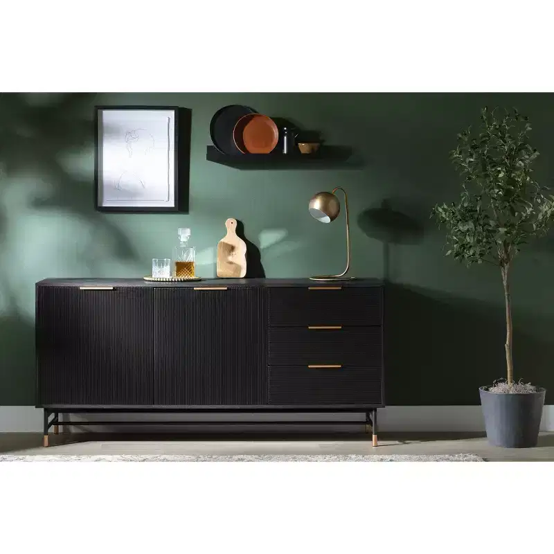 South Shore Arlo Sideboard Ash Oak/Gold: Modern Credenza with Storage, Entryway Cabinet, Buffet Server