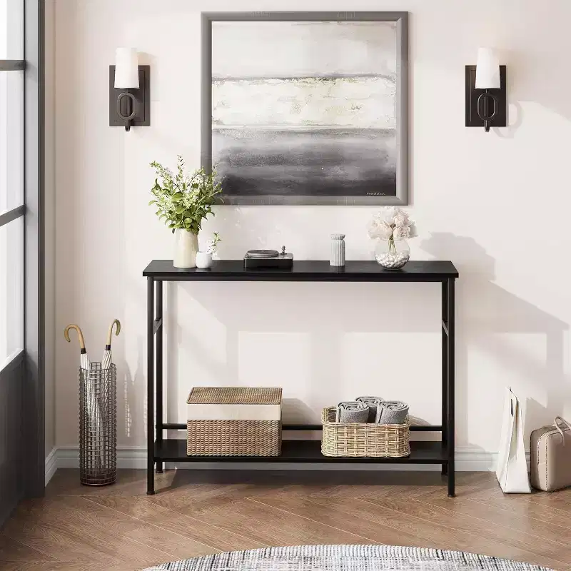 Acekool 2-Tier Entryway Console Table with Adjustable Shelf, 39 Modern Sofa Table for Living Room, Hallway, Bedroom - Black