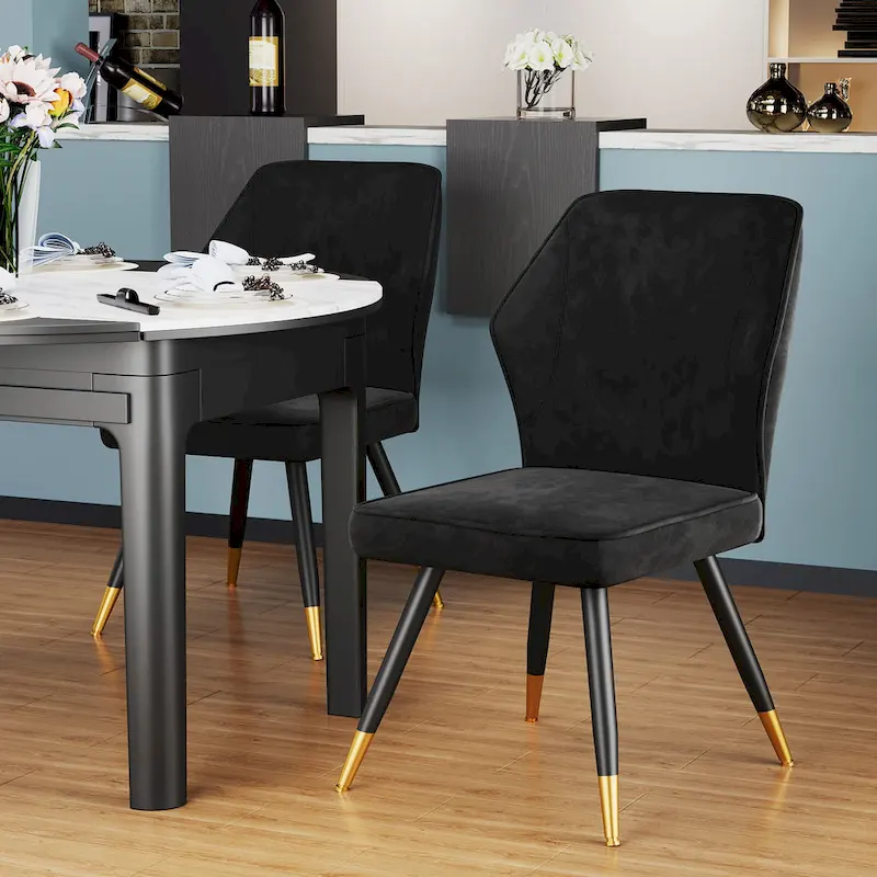 Mid Century Modern Dining Chairs Set of 2 - Faux Leather with Metal Legs