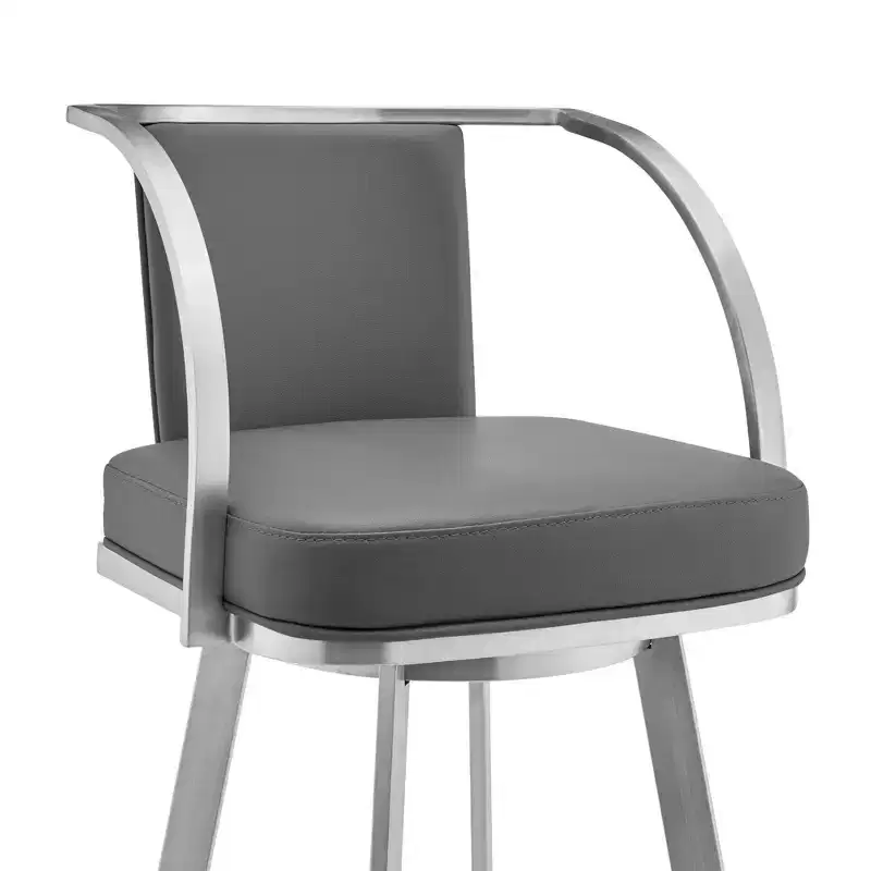 30" Sandringham Counter Height Barstool with Gray Faux Leather Brushed Stainless Steel - Armen Living