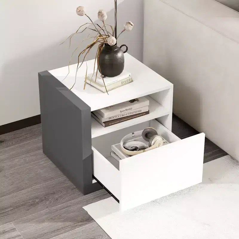 Costway Modern Minimalist Nightstand w/ Drawer Asymmetrical Bed Side Table End Table