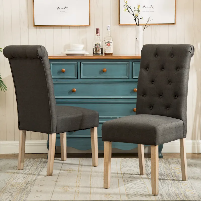 Roundhill Amonia 7-piece Dining Set, Turned-Leg Dining Table with 6 Tufted Chairs