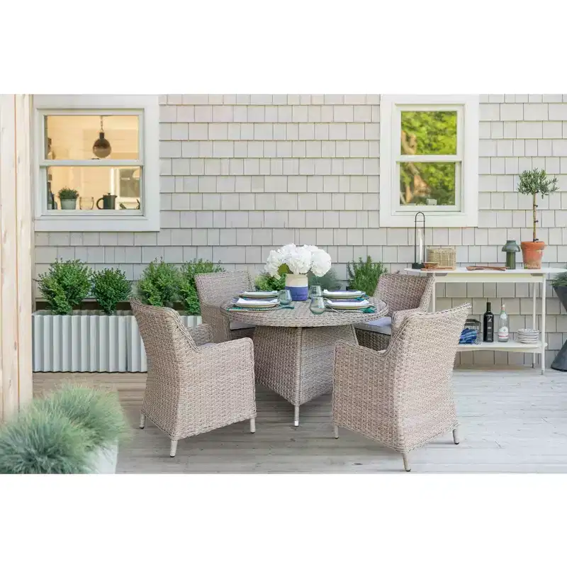 International Concepts 5pc Wicker Outdoor Patio Dining Set: All-Weather, Aluminum Frame, 4 Arm Chairs