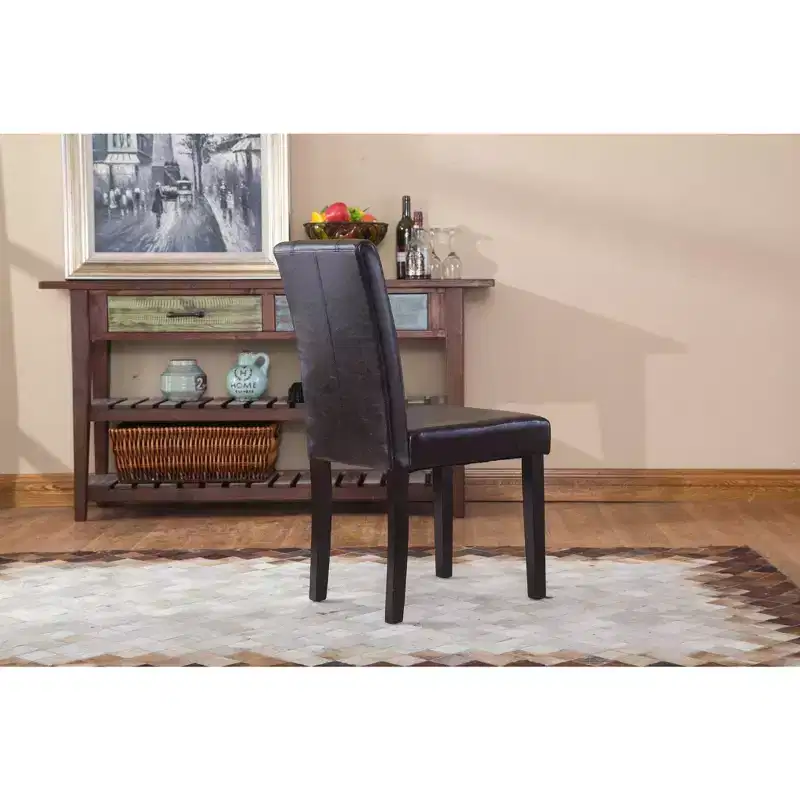 Parsons Dining Chair Set of 2 Faux Leather Solid Wood Espresso Legs Brown Urban Style