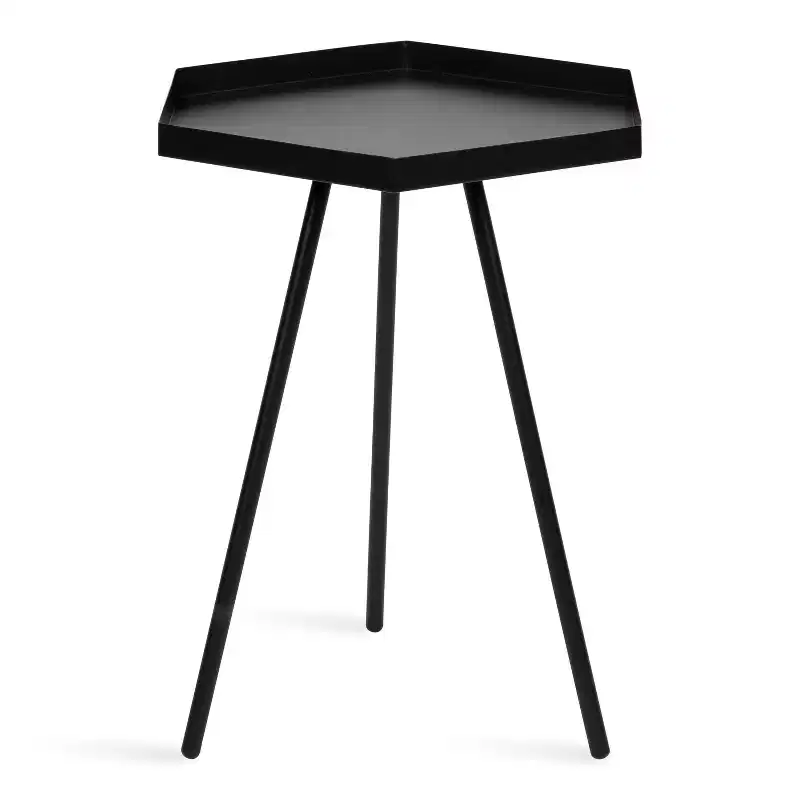 Hexagon Side Table with Black Metal Frame & White Basin