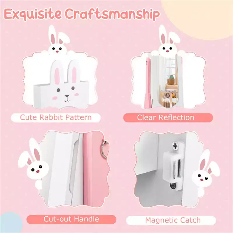Kids White Vanity Set Princess Makeup Dressing Table And Chair Set With Jewelry Armoire