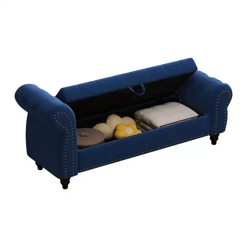 TUYOHW Bed Bench for Bed Room Nails Tufted Chaise of Lounge with Storage Upholstery Bench, Navy Blue