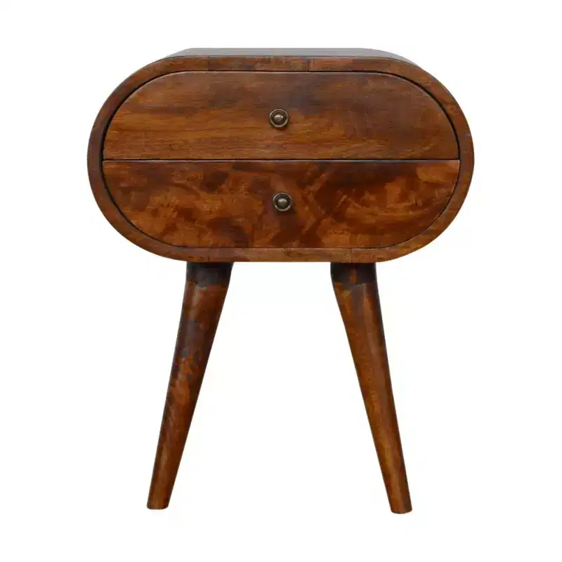 21 Chestnut Solid Wood Oval Two Drawer Nightstand