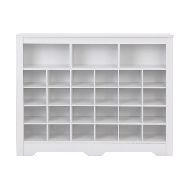 Sleek Design 24 Shoe Cubby Console, Modern Shoe Cabinet with Curved Base, Versatile Sideboard with High-quality
