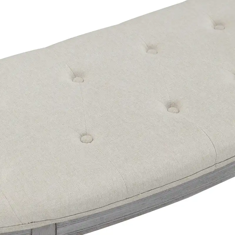 Beige Tufted Upholstered Bench with Wood Legs - 55W x 20H
