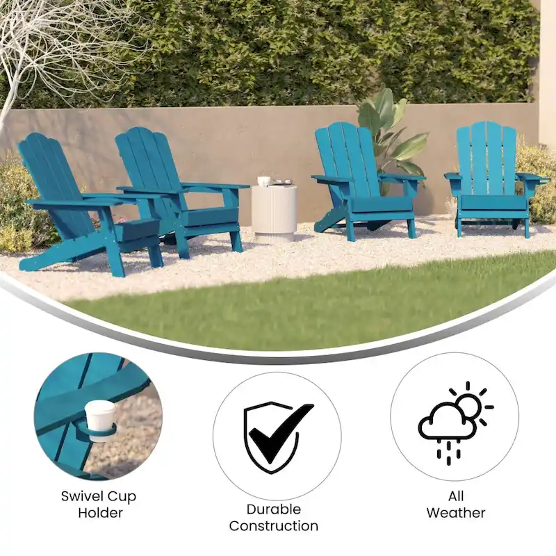 Set of 4 All-Weather Adirondack Chairs with Cupholders