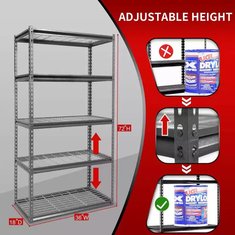 Atlas Shelving 5-Tier 36"x18"x72" Steel Boltless Shelving Load 4000lbs with Wire Deck Hammertone