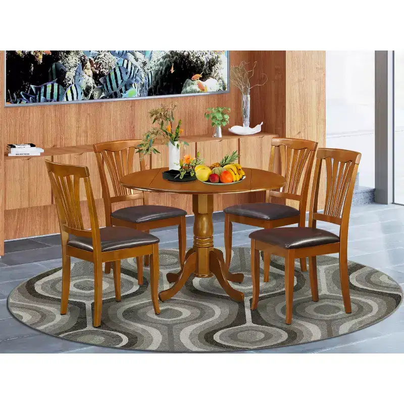 HomeStock Belmont Kitchen Table Set-Dining Table And 4 Kitchen Chairs, Saddle Brown