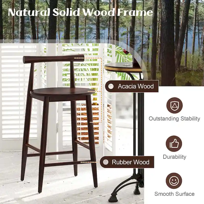 Wooden Bar Stools Set of 2/4 with Acacia Wood Legs