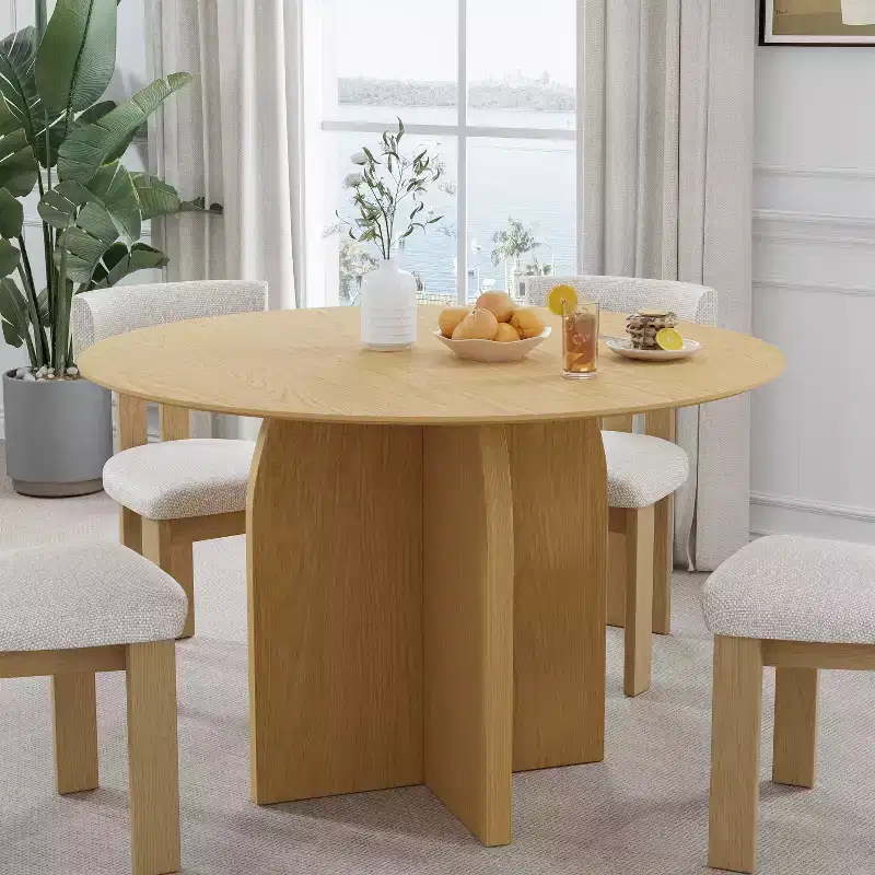PexFix 45 x45 Solid Wood Round Dining Table with Natural Finish and Elegant Arched Legs for Modern Dining Rooms & Kitchens