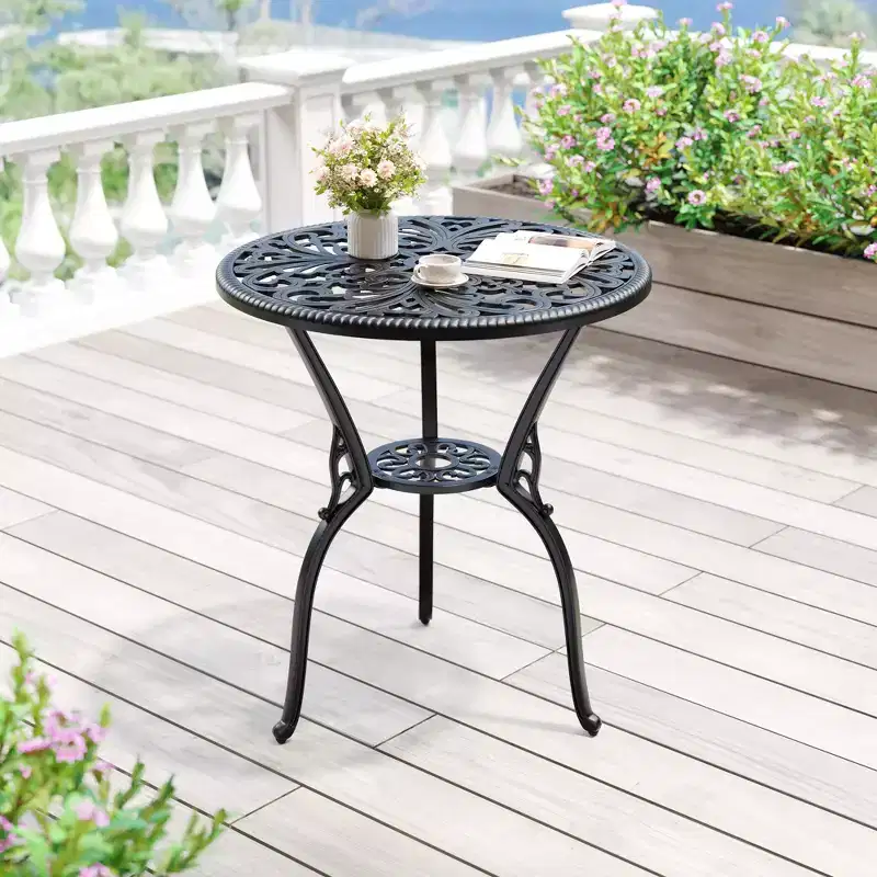 Black/Bronze Round Cast Aluminum Bistro Table, Seats 2