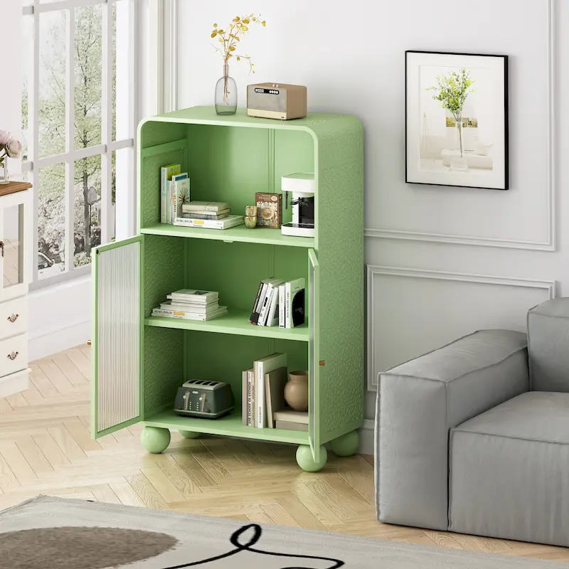 Freestanding Floor Cabinet With Glass Door