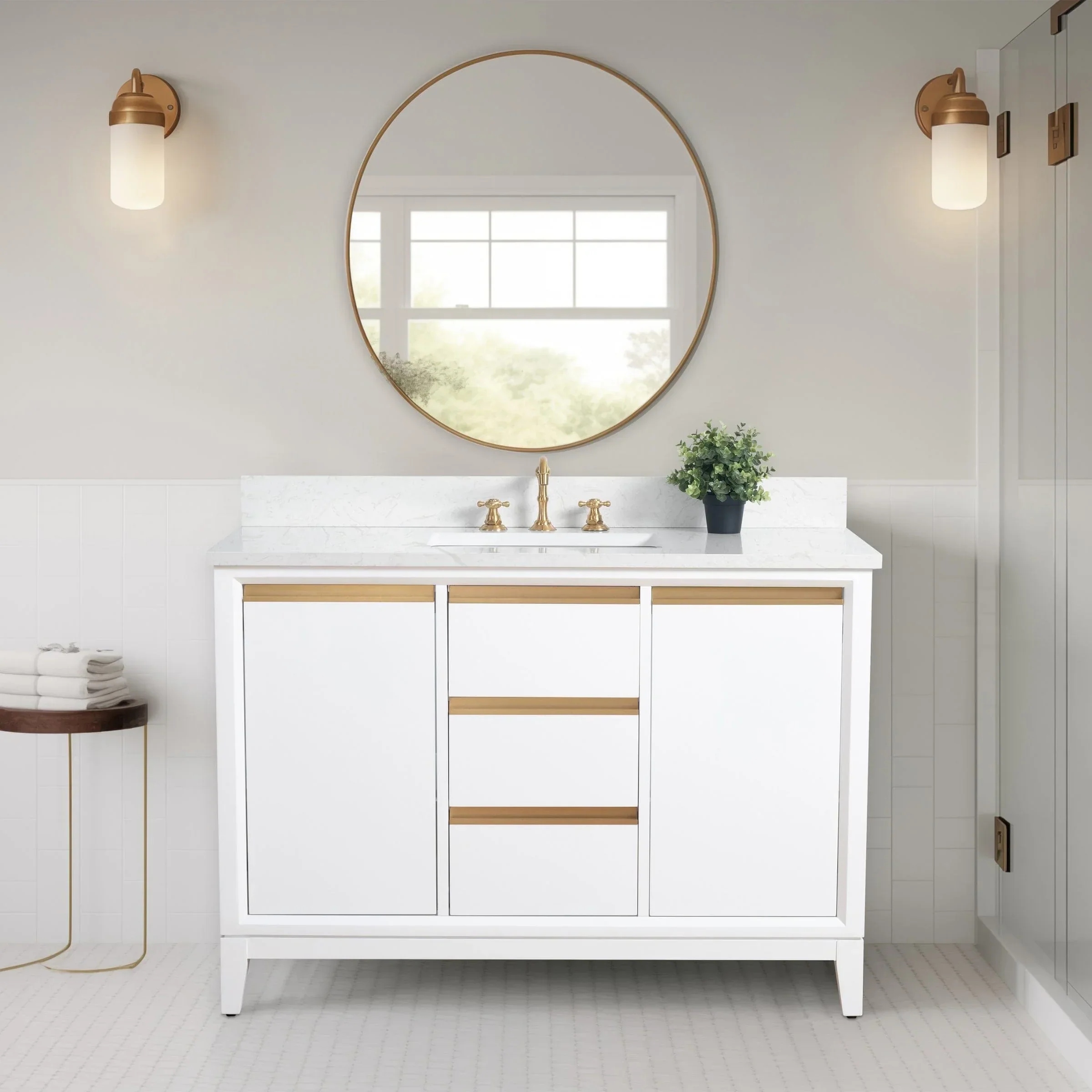 Vanity Art Bathroom Vanity with Ceramic Sink and Engineered Marble Top