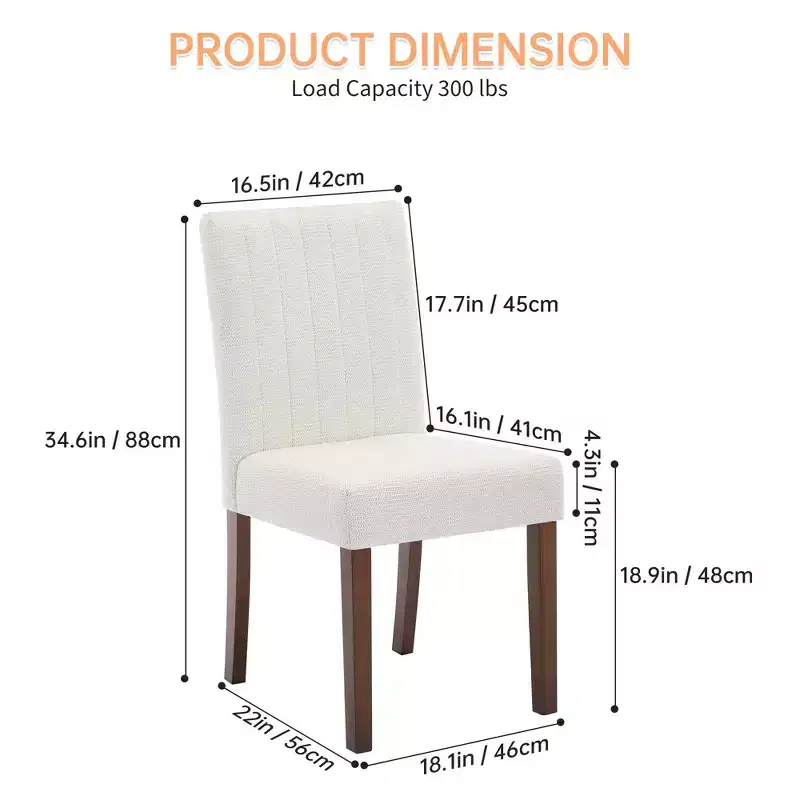 Dining chair set of 2, upholstered striped tufted dining chair with wooden legs, kitchen chair with upholstered high back and adjustable feet