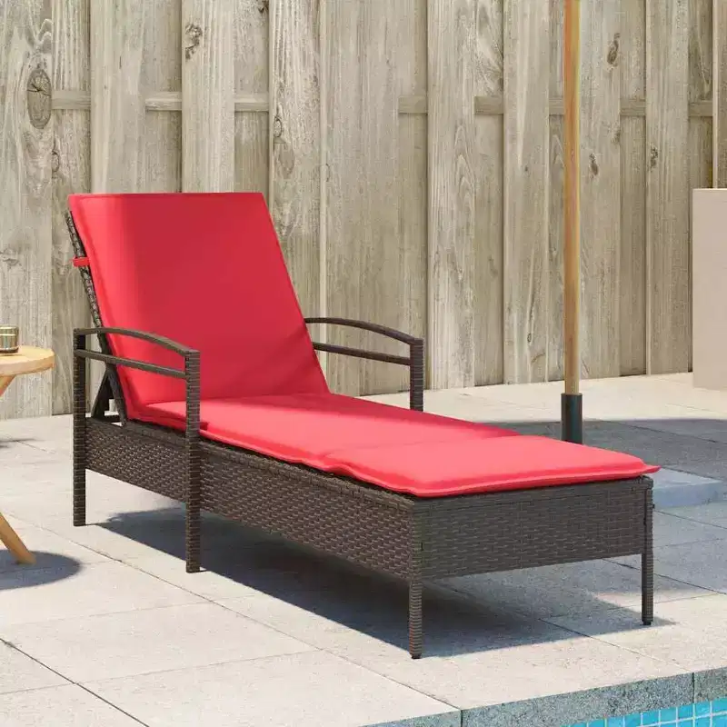 vidaXL Sun Lounger 1-person Brown 24.80 x 78.74 x 31.89 in Poly Rattan