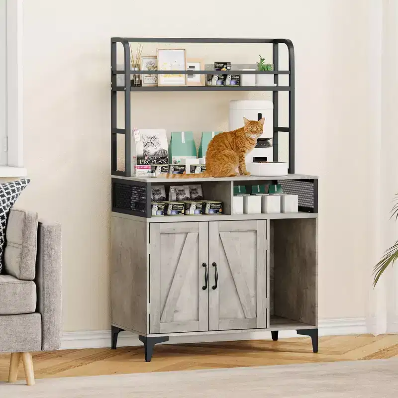 Cat Litter Box Enclosure with Shelves, Large Hidden Litter Box Furniture with Storage Compartments for Indoor Cats