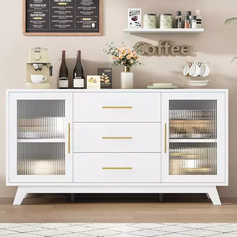 Bar Cabinet with 2 Fluted Glass Doors, 56