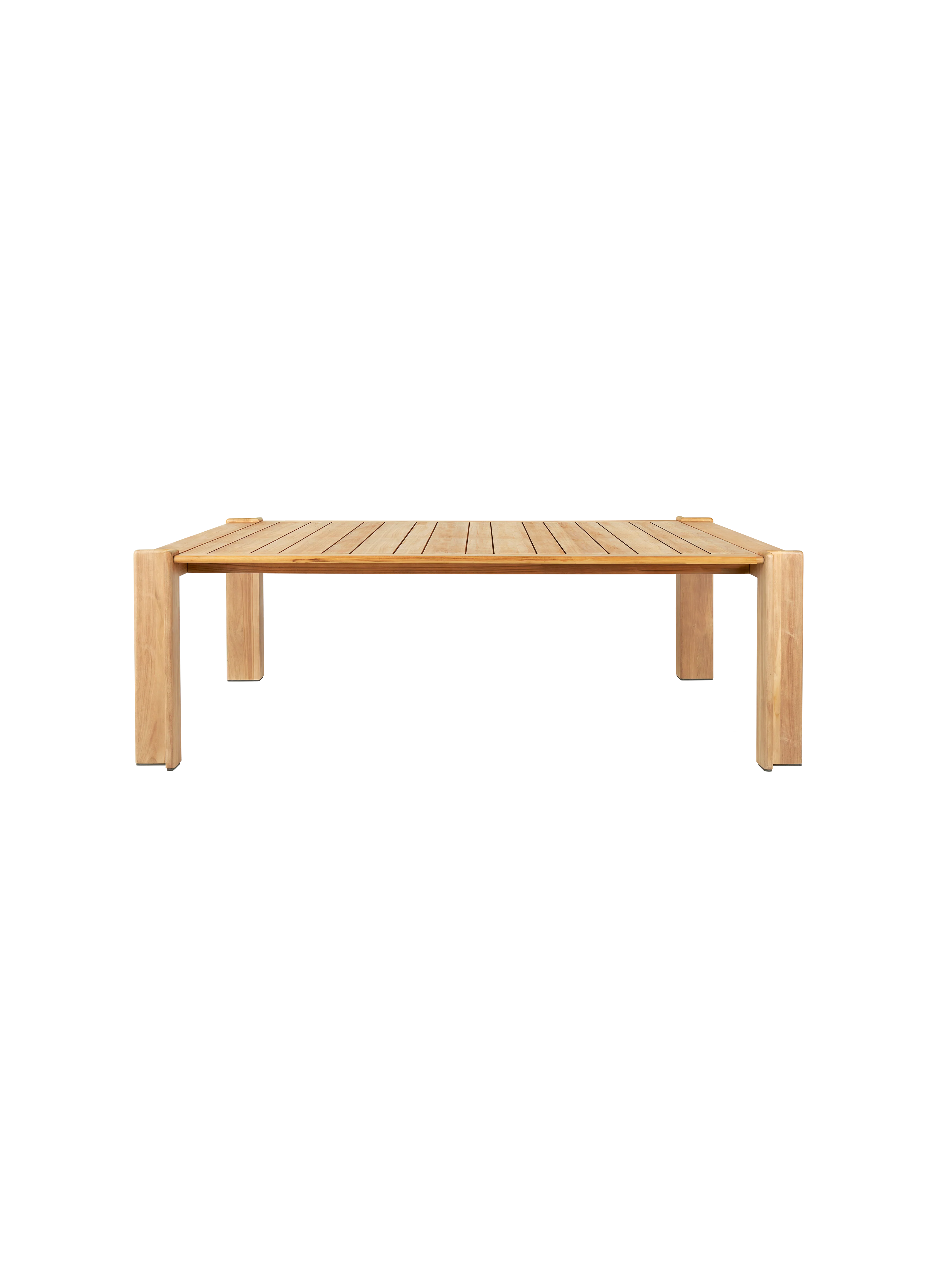 Coastal Natural Teak Slatted Outdoor Dining Table with Architectural L-Shape Legs for Terrace