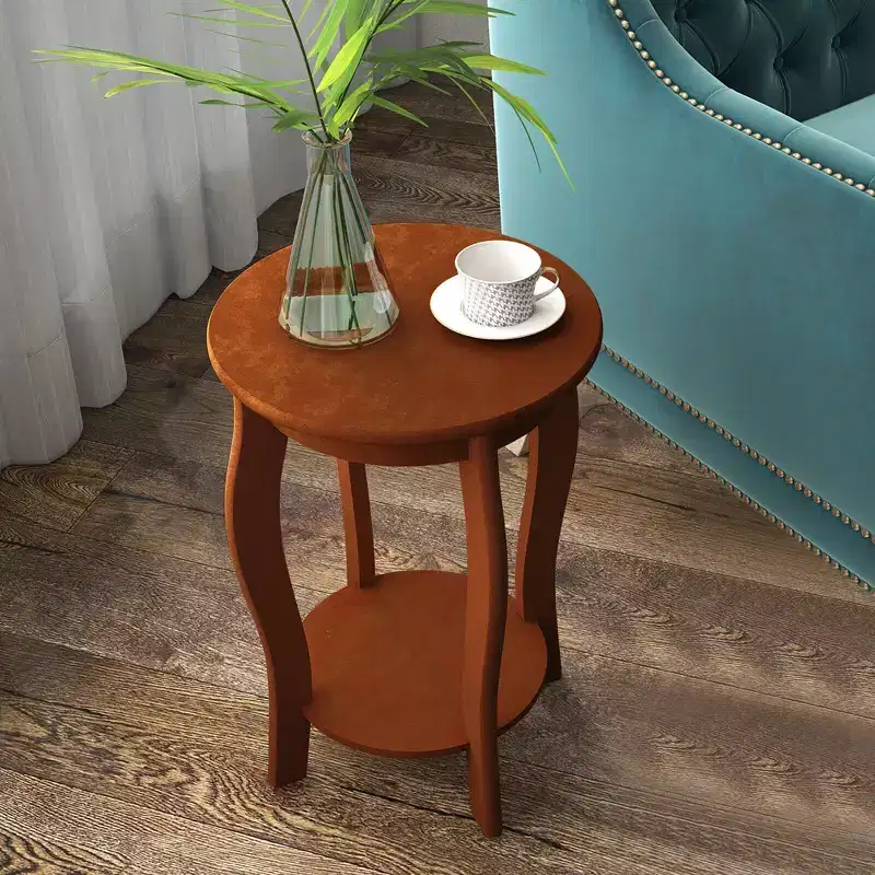 Costway 2-Tier Round End Table Set of 2 Narrow Sofa Side Nightstand w/ Storage Shelf