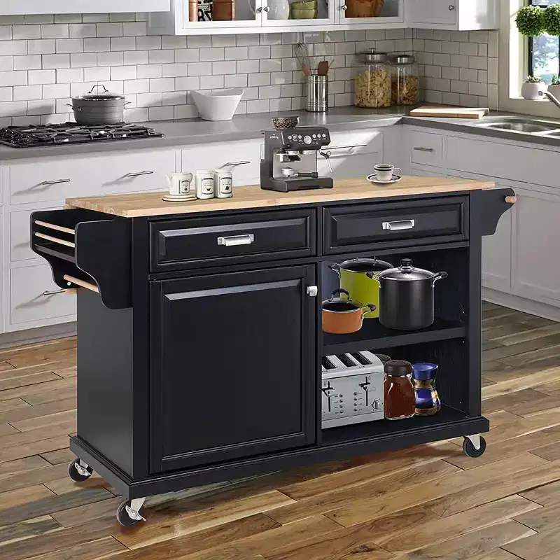 Acekool Grey Kitchen Island Cart with 2 Drawers & Spice Rack  Mobile Storage Island with Adjustable Shelves