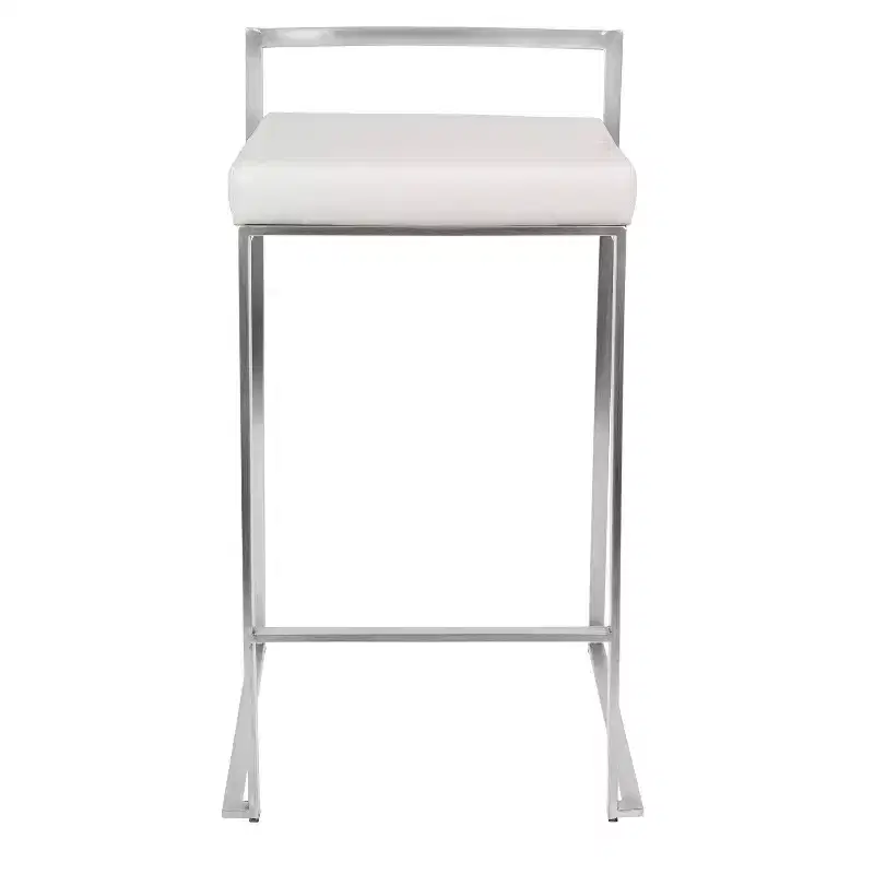 LumiSource Set of 3 Fuji Stacker Counter Height Barstools Stainless Steel/White PU