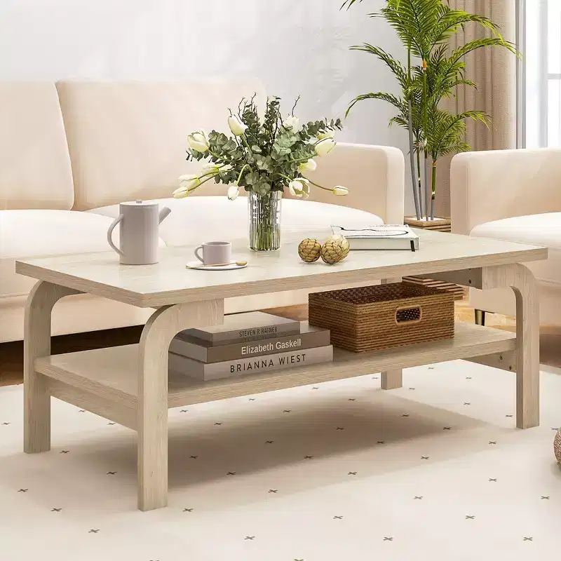 Costway 47 Rectangular Coffee Table w/ Storage Shelf & Curved Legs for Living Room