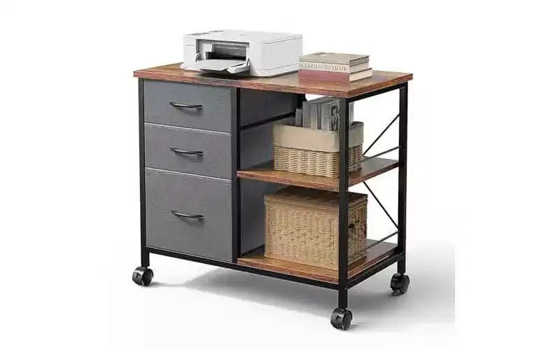 MAYEERTY 3-Layer Mobile Filing Cabinet, Printer Stand with Drawers Back Support Strips for Office