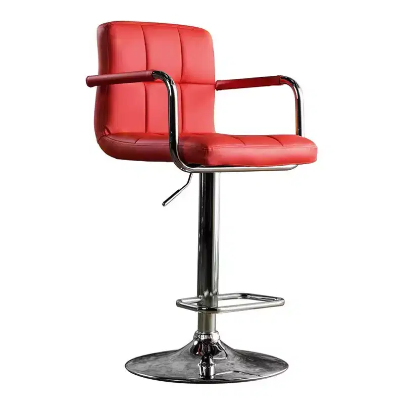 Simple Relax Leatherette and Metal Adjustable Bar Stool with Armrests in Red