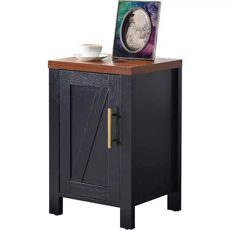 Modern Side End Table Nightstand with Storage Cabinet & Shelf for Bedroom, Living Room, or Office