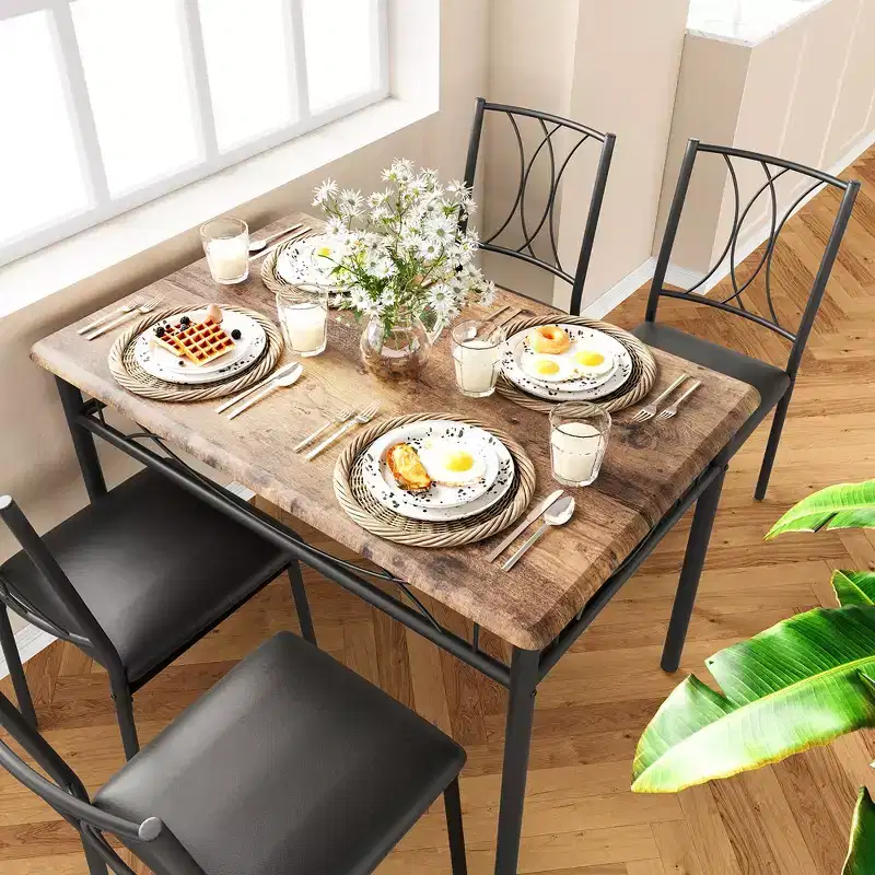 Garvee Dining Table Set, 4 Piece Wooden Dining Room Table Set with 4 Chairs, Kitchen Rectangular Table Set for Small Space, Apartment, Retro Brown