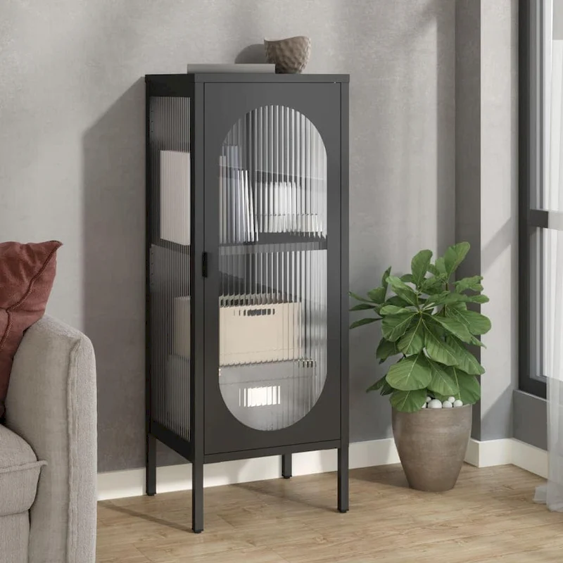 vidaXL Sideboard Black 15.7x13.8x41.3 Glass and Steel - 15.7 x 13.8 x 41.3